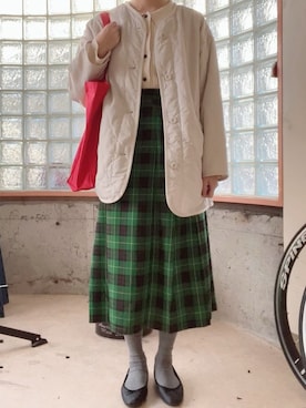「andme（アンドミー）のアイテム（ノーカラージャケット）」を使った、happyclosetさん（レディース・162cm）の秋コーディネート