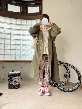 「赤コンバース」｜「アイテム（ジャケット/アウター）」を使った、happyclosetさん（レディース・162cm）の秋コーディネート