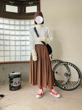 「アイテム（アームカバー、ホワイト系）」を使った、happyclosetさん（レディース・162cm）の秋コーディネート