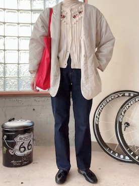 「andme（アンドミー）のアイテム（ノーカラージャケット）」を使った、happyclosetさん（レディース・162cm）の秋コーディネート
