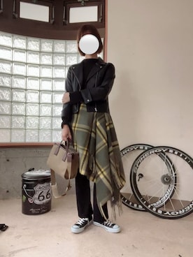 「GRL（グレイル）のアイテム（ライダースジャケット）」を使った、happyclosetさん（レディース・162cm）の秋コーディネート
