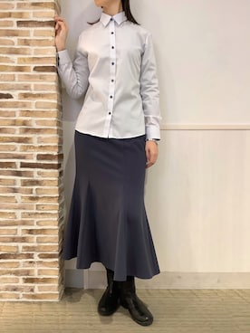 「アイテム（ビジネスシャツ）」を使った、BRICK HOUSE by Tokyo Shirts 静岡マークイズ店さん（レディース・167cm）の秋コーディネート