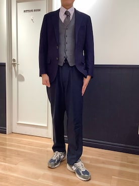 「アイテム（ビジネスシャツ）」を使った、TOKYO SHIRTS 大阪クロスト店さん（メンズ・177cm）の秋コーディネート