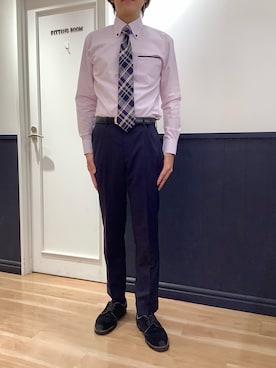「アイテム（ビジネスシャツ）」を使った、TOKYO SHIRTS 大阪クロスト店さん（メンズ・177cm）の秋コーディネート