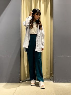 「グリーンパンツ」｜fuwa chanさん（レディース・162cm）の春コーディネート