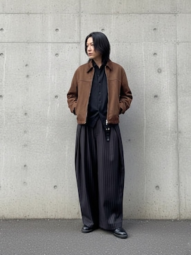 「WYM LIDNM（ウィム バイ リドム）のARTIFICIAL GRAIN / FAUX SUEDE ZIP BLOUSON（ブルゾン、ブラウン系）」を使った、suguruさん（メンズ・180cm）の春コーディネート