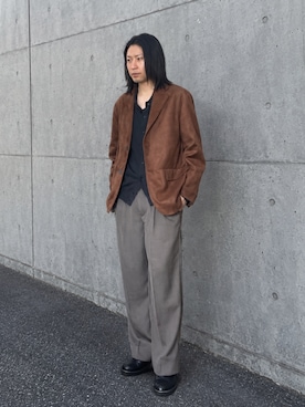 「WYM LIDNM（ウィム バイ リドム）のT/C BASIC KNIT SHIRT CARDIGAN（シャツ/ブラウス、グレー系）」を使った、suguruさん（メンズ・180cm）の秋コーディネート
