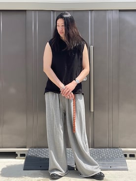 「WYM LIDNM（ウィム バイ リドム）のEXTRA FINE COTTON SLEEVELESS TEE（タンクトップ）」を使った、suguruさん（メンズ・180cm・40代）の夏コーディネート