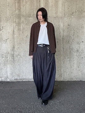 「WYM LIDNM（ウィム バイ リドム）のCOOL DRY LAYERED TANK TOP（タンクトップ、ブラウン系）」を使った、suguruさん（メンズ・180cm）の春コーディネート