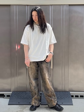 「WYM LIDNM（ウィム バイ リドム）のEXTRA FINE COTTON BASIC TEE -SLIM CROPPED FIT-（Tシャツ/カットソー）」を使った、suguruさん（メンズ・180cm・30代）の夏コーディネート