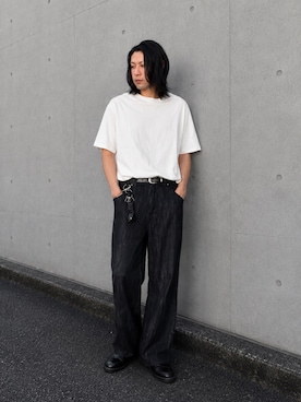 「WYM LIDNM（ウィム バイ リドム）の【WYM LIDNM】HEAVY WEIGHT BASIC BIG-TEE/カットソー（Tシャツ/カットソー、ホワイト系）」を使った、suguruさん（メンズ・180cm）の夏コーディネート