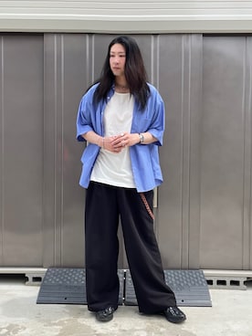 「WYM LIDNM（ウィム バイ リドム）のTENCEL WIDE HALF SLEEVE SHIRT（シャツ/ブラウス）」を使った、suguruさん（メンズ・180cm）の夏コーディネート
