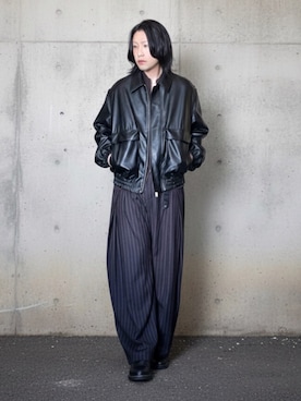 「WYM LIDNM（ウィム バイ リドム）のGENUINE LEATHER PLAIN DERBY SHOES（ドレスシューズ、ブラック系）」を使った、suguruさん（メンズ・180cm）の春コーディネート