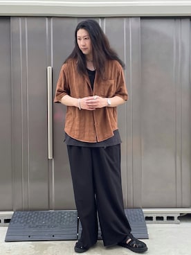 「WYM LIDNM（ウィム バイ リドム）のGAUZE MESH CHECK H/S SHIRT（シャツ/ブラウス）」を使った、suguruさん（メンズ・180cm・30代）の夏コーディネート