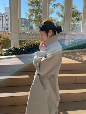 「Ungrid（アングリッド）のロゴロングスリーブTee（Tシャツ/カットソー）」を使った、峯村真由さん（レディース・158cm）の冬コーディネート