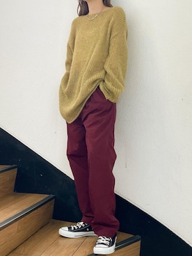 「Ungrid（アングリッド）の【WEB限定】ナイロンカラーテーパードパンツ（その他パンツ）」を使った、峯村真由さん（レディース・158cm）の秋コーディネート