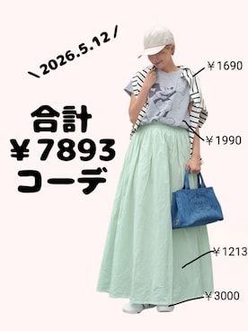 「hathomesのアイテム（キャップ、ベージュ系）」を使った、ちょしさん（レディース・160cm）の春コーディネート