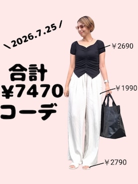 「KOBE LETTUCE（コウベレタス）のアイテム（Tシャツ/カットソー、ブラック系）」を使った、ちょしさん（レディース・160cm）の夏コーディネート