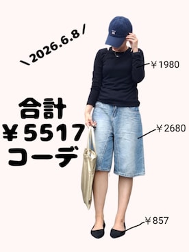 「nyunyu のアイテム（キャップ、ブルー系）」を使った、ちょしさん（レディース・160cm）の夏コーディネート