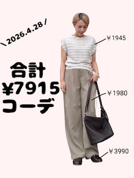 「タックパンツ」｜ちょしさん（レディース・160cm）の春コーディネート