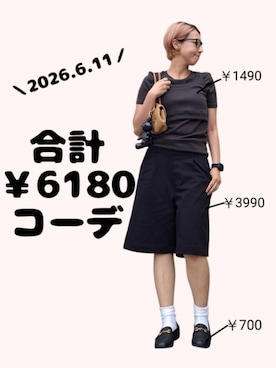 「しまむら（シマムラ）のアイテム（Tシャツ/カットソー、グレー系）」を使った、ちょしさん（レディース・160cm）の夏コーディネート