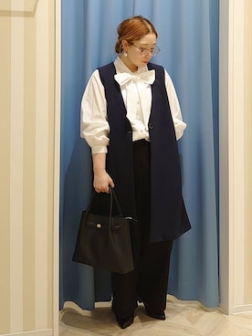 「SHOO・LA・RUE（シューラルー）の【洗える/S-3L/セットアップ可】セレモニーや通勤にも カットジョーゼット ジレ（ベスト、ブルー系）」を使った、ko2012keさん（レディース）の冬コーディネート