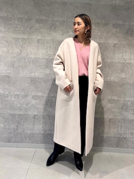 「Rouge vif（ルージュヴィフ）のアイテム（ノーカラーコート）」を使った、たねこさん（レディース・158cm）の秋コーディネート