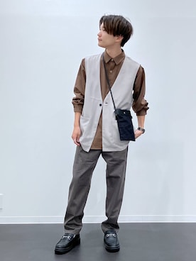 「LAKOLE（ラコレ）のアイテム（ベスト）」を使った、おばてぃーさん（メンズ・169cm）の夏コーディネート