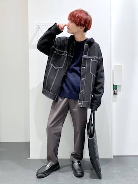 「LAKOLE（ラコレ）のアイテム（デニムジャケット）」を使った、おばてぃーさん（メンズ・169cm）の冬コーディネート