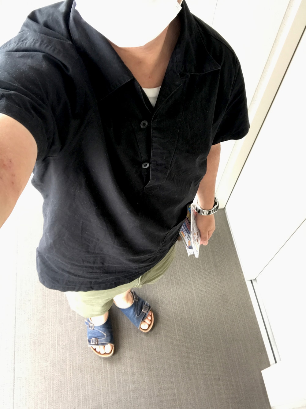 「夏コーデ、カジュアルコーデ、リラックススタイル、春夏コーデ、いいね、save、フォローお願いします🤑、お洒落さんとつながりたい、ゆるコーデ、シャツ、短パン、爽やかコーデ、カジュアル」｜「NEIGHBORHOODのアイテム（シャツ/ブラウス、ブラック系）」を使った、リックさん（メンズ・167cm）の夏コーディネートの1枚目の写真