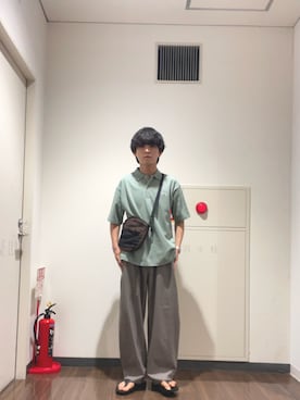 「URBAN RESEARCH DOORS（アーバンリサーチドアーズ）の『別注』PENNEYS×DOORS　THE FOX 鹿の子 ポロシャツ（ポロシャツ、グリーン系）」を使った、Yuichiroさん（メンズ・171cm）の夏コーディネート