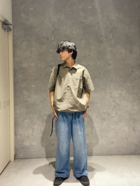 「URBAN RESEARCH DOORS（アーバンリサーチドアーズ）の『別注』Marmot×DOORS　DOT AIR SHORT-SLEEVE SHIRTS（シャツ/ブラウス、グリーン系）」を使った、Yuichiroさん（メンズ・171cm）の夏コーディネート