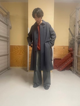 「URBAN RESEARCH DOORS（アーバンリサーチドアーズ）の『XLサイズ/WEB限定』ハミルトンウールクルーネックニット（ニット/セーター、オレンジ系）」を使った、Yuichiroさん（メンズ・171cm）の冬コーディネート