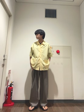 「URBAN RESEARCH DOORS（アーバンリサーチドアーズ）の『イージーケア/速乾/UVカット』クイックドライショートスリーブシャツカバーオール（カバーオール、イエロー系）」を使った、Yuichiroさん（メンズ・171cm）の夏コーディネート