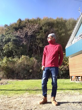 「JOURNAL STANDARD（ジャーナルスタンダード）のアイテム（帽子）」を使った、デニム大好きおじさん夏は白Ｔさん（メンズ・180cm）の冬コーディネート