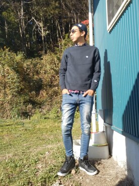 「ヒラキ（ヒラキ）のアイテム（スニーカー）」を使った、デニム大好きおじさん夏は白Ｔさん（メンズ・180cm）の秋コーディネート