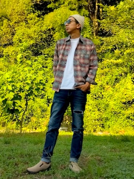 「アイテム（ニットキャップ/ビーニー）」を使った、デニム大好きおじさん夏は白Ｔさん（メンズ・180cm）の秋コーディネート