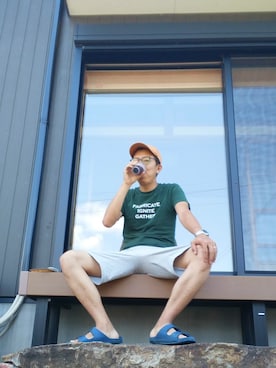 「jiggys shop（ジギーズショップ）のアイテム（トップス）」を使った、デニム大好きおじさん夏は白Ｔさん（メンズ・180cm）の夏コーディネート