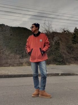 「Java（ジャバ）のアイテム」を使った、よく食べ寝て音楽聴き旅ほぼデニムさん（メンズ・180cm）の冬コーディネート