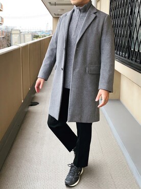 「URBAN RESEARCH（アーバンリサーチ）のアイテム（チェスターコート）」を使った、D.heyさん（メンズ・178cm）の冬コーディネート