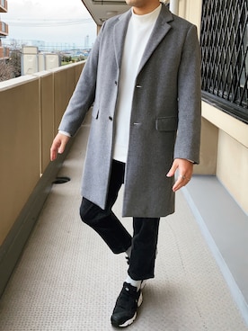 「URBAN RESEARCH（アーバンリサーチ）のアイテム（チェスターコート）」を使った、D.heyさん（メンズ・178cm）の冬コーディネート