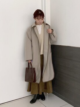 「LOWRYS FARM（ローリーズファーム）のアイテム（ノーカラーコート）」を使った、hitomiさん（レディース・155cm）の秋コーディネート