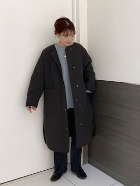 「ローリーズファーム(LOWRYS FARM)」｜「アイテム（ノーカラーコート）」を使った、hitomiさん（レディース・155cm）の冬コーディネート