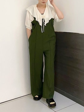 「フリルトップス」｜「アイテム（サロペット/オーバーオール）」を使った、hitomiさん（レディース・155cm）の夏コーディネート