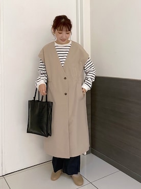 「ローリーズファーム(LOWRYS FARM)」｜「アイテム（チェスターコート）」を使った、hitomiさん（レディース・155cm）の秋コーディネート