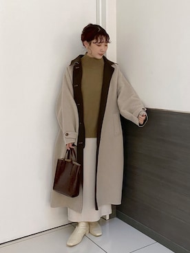 「ローリーズファーム(LOWRYS FARM)」｜「アイテム（ステンカラーコート）」を使った、hitomiさん（レディース・155cm）の冬コーディネート