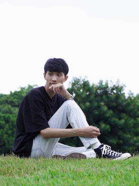 「CONVERSE（コンバース）のアイテム（その他シューズ）」を使った、三星蔥ねぎさん（メンズ・186cm）の秋コーディネート