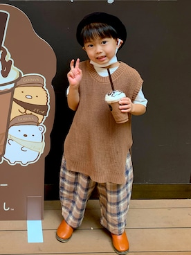 「ZARA KIDSのアイテム（ハンチング/ベレー帽）」を使った、ジュンさん（キッズ・110cm）の秋コーディネート