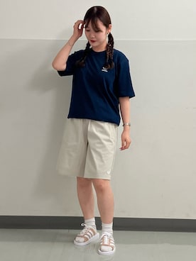 「adidas（アディダス）のトレフォイル エッセンシャルズ 半袖Tシャツ / アディダスオリジナルス adidas Originals（Tシャツ/カットソー、ブルー系）」を使った、HYさん（レディース・163cm）の夏コーディネート