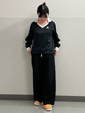 「adidas（アディダス）のアディカラー ピケ サッカー長袖Tシャツ / ロンT / アディダスオリジナルス adidas Originals（Tシャツ/カットソー、ブラック系）」を使った、HYさん（レディース・163cm）の夏コーディネート